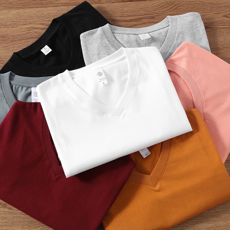Pure cotton V-neck short-sleeved T-shirt for men and women, new summer style, loose slimming, clean version, solid color basic half-sleeved T-shirt