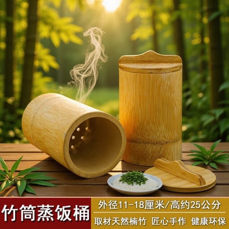 Home Use Bamboo Tube Steamer - Handcrafted Whole Bamboo Steamer with Lid, Fresh Bamboo Tube Rice Container