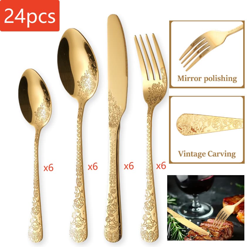 Cross-border Stainless Steel Cutlery Creative Chinese Trendy Print Home Set Western Knife Steak Knife Fork Spoon