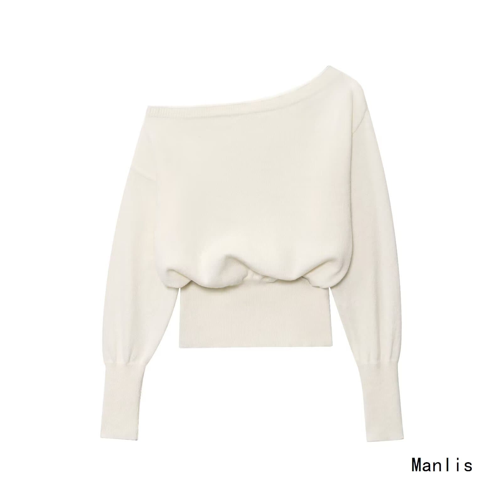ins cross-border European and American 2025 new fashion temperament women's American off-shoulder loose slim one-shoulder bottoming sweater