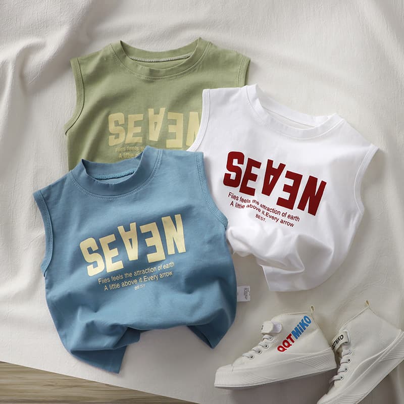 2026 Children's Summer Pure Cotton Top, Korean Style Wide Shoulder Vest, Sleeveless T-Shirt for Boys and Girls, Versatile for Medium and Large Children