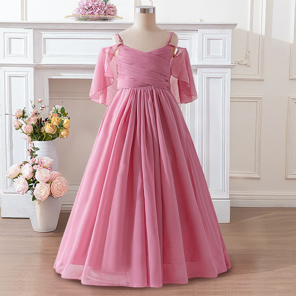 Cross-border Girls Teens Chiffon Dress Big Kids Strapless Wedding Flower Girl Birthday Party Long Evening Gown