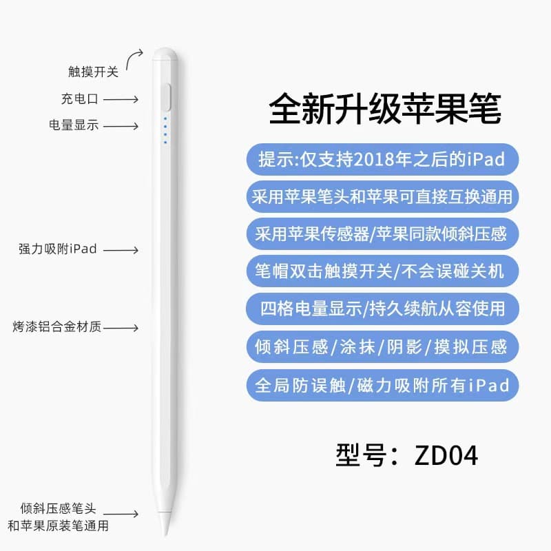 Magnetic Capacitive Stylus for Apple iPad, Xiaomi, Android Touchscreen, Pressure-Sensitive, Portable, Palm Rejection, Tablet Drawing Pen