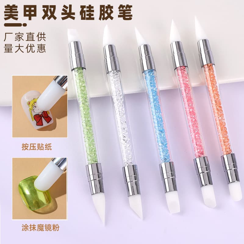Nail art double-ended silicone pen carving pen embossing stick gradient smudged magic mirror powder multi-functional silicone pen manicure tool