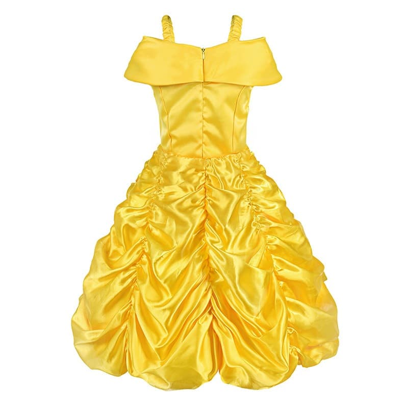 Girls Summer Frozen Princess Dress Belle Yellow Performance Gown Long Dress