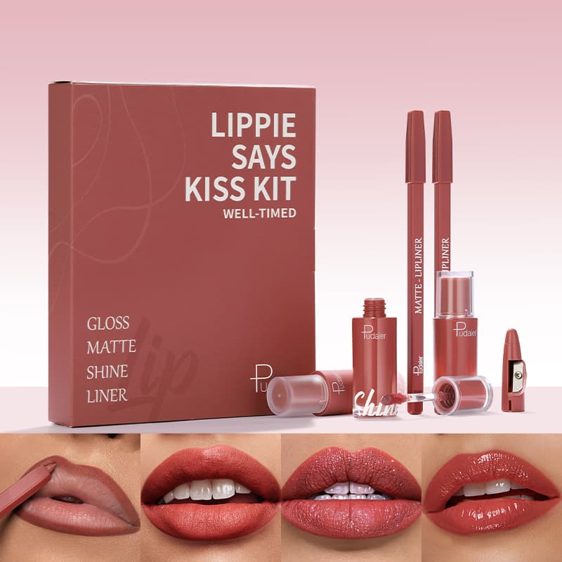 Cross-border Wholesale Pudaier Lip Liner Lip Gloss Lip Set Matte Glossy Shimmer Lipstick 5-Piece Gift Box