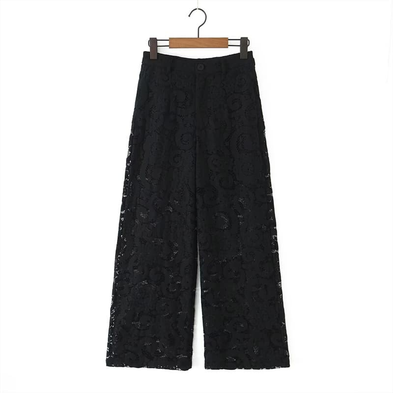 26 New Summer Styles European and American Fashion Mid-Rise Black Lace Straight Leg Pants for Women