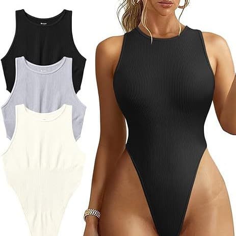 2026 Amazon Bestseller Women's Bodysuit Sexy High Cut Ribbed Sleeveless Halter Bodysuit 2026