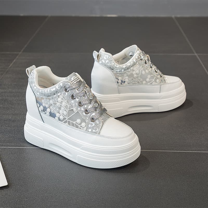Women's sneakers 2025 new genuine leather shoes, versatile thick-soled platform shoes, height-increasing women's shoes, sports summer white shoes