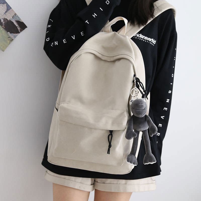 Durable Canvas Solid Color Large Capacity Backpack for Women 2025 New Stylish School Bag for High School Students Travel Backpack
