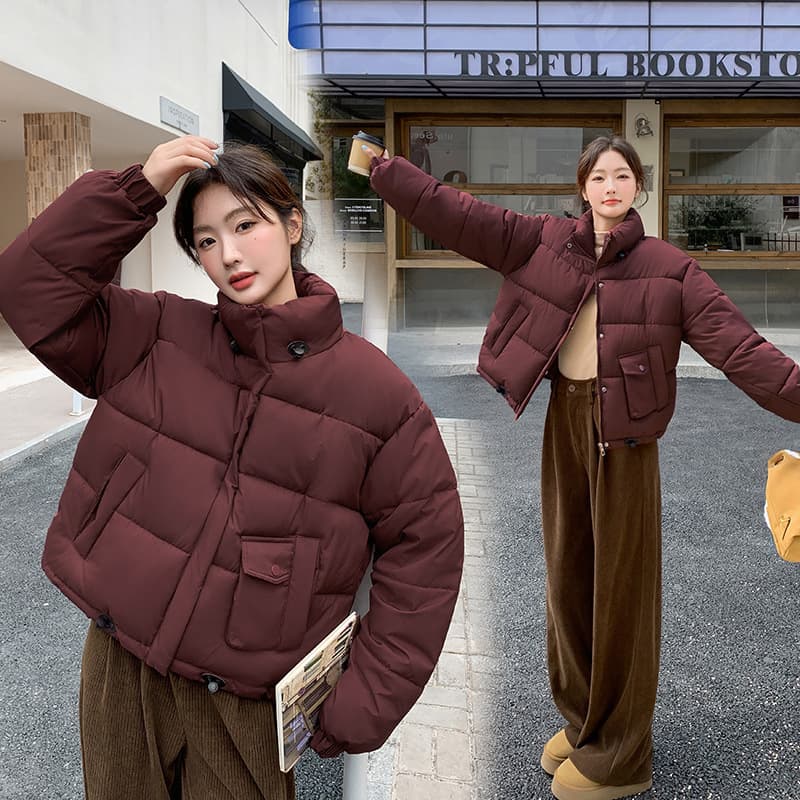 Winter new Korean style women's warm thickened cotton coat short stand-up collar bread coat windproof jacket small person versatile and trendy