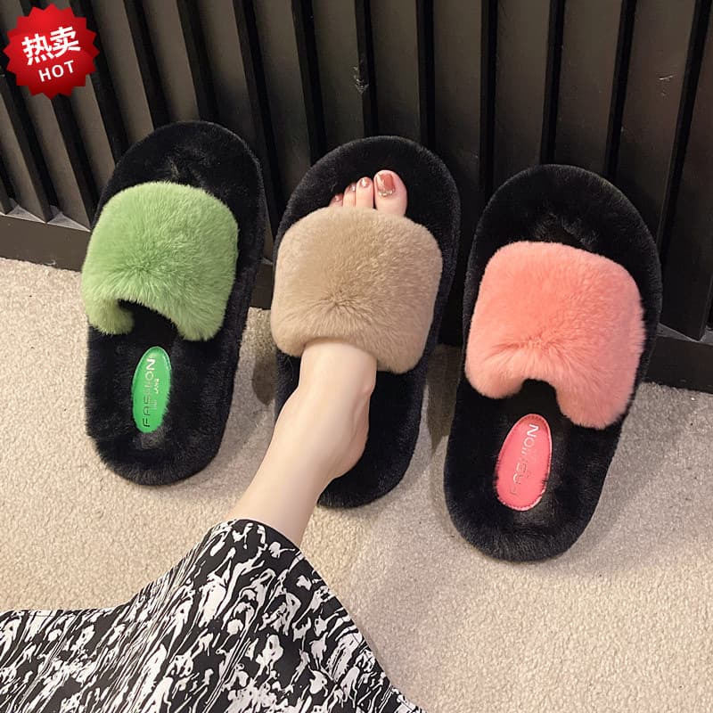 Women's Fuzzy Slippers 2024 Dopamine New Style Outdoor Wear Simple Fashion Home Warm Autumn Winter Casual Thick