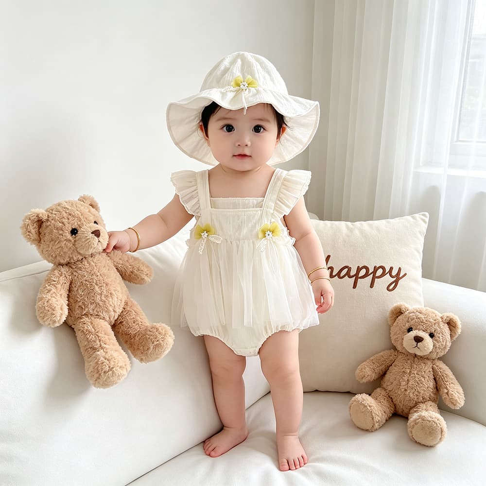 Newborn Baby Clothes Summer Stylish Sleeveless Romper Infant Summer Sweet Onesie Thin Outfit