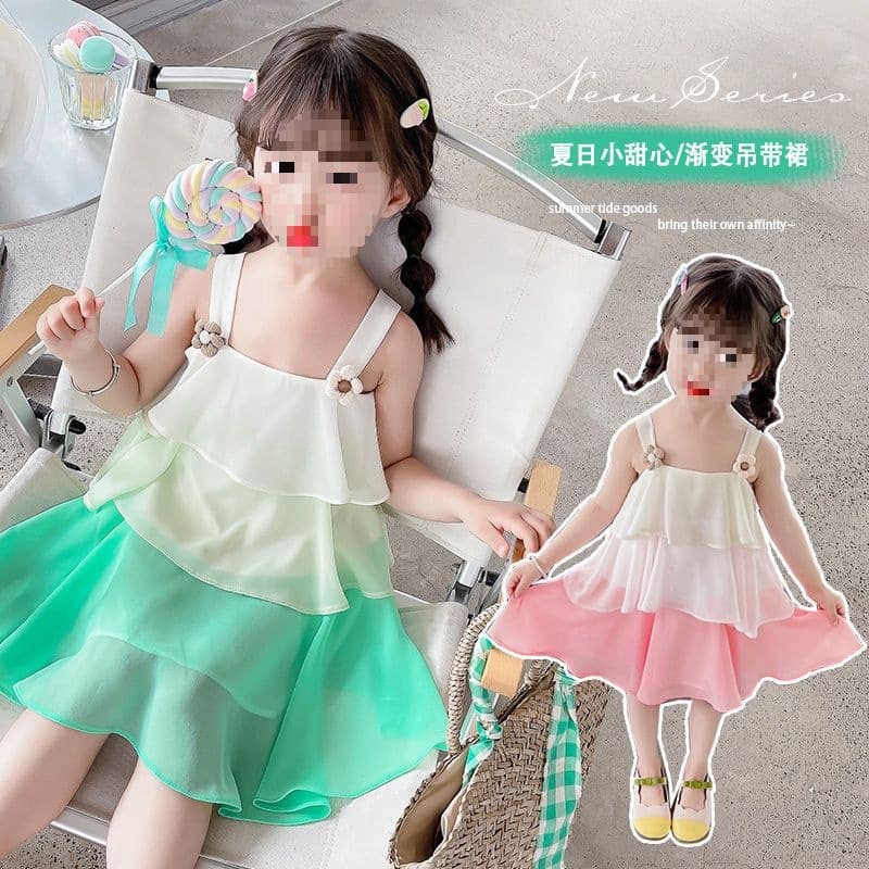Girls' Summer Dress 2025 New Korean Style Little Girl Princess Dress Children's Suspender Fashionable Dress Trendy