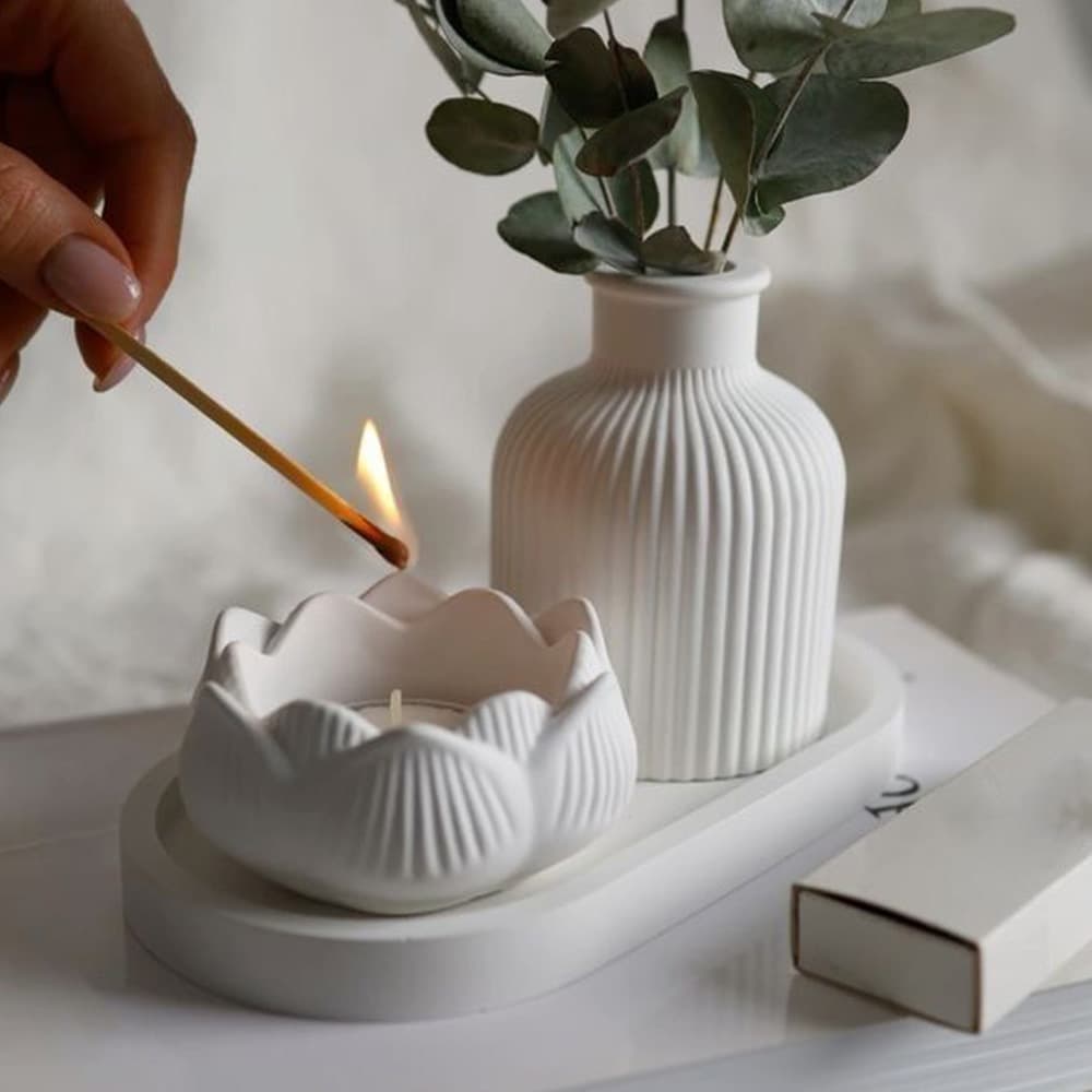 One-Piece Epoxy Resin Round Striped Vase Mold Lotus Storage Box Oval Tray Silicone Cake Mold