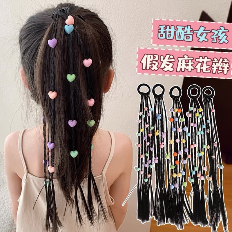 New sweet and cool boxer braid children's wig braid hair ring little girl high ponytail love braided hair rope hair accessories