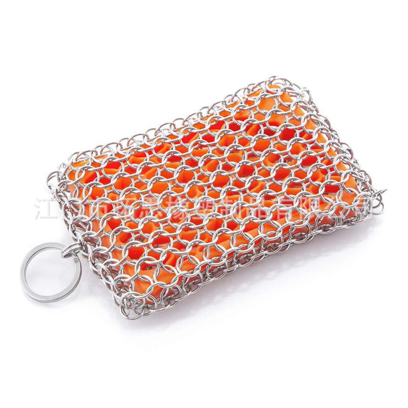 Stainless Steel Chainmail Scrubber Cast Iron Cookware Dishwasher Pad Natural Sponge Kitchen Cast Iron Skillet