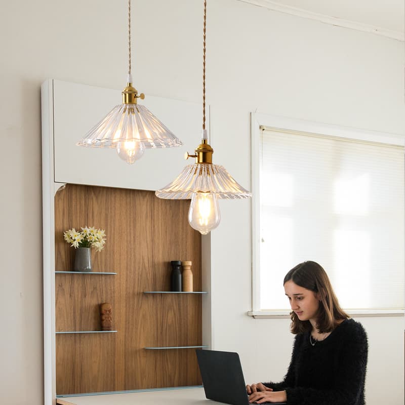 Bedside chandelier restaurant loft retro brass glass lamp Nordic bar B&B green bud lamp retro style