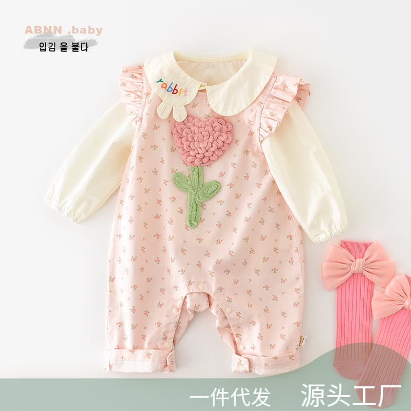 New Spring Floral Pants for Baby Girls, Newborn Baby Outing Butterfly Sleeve Overalls 51023