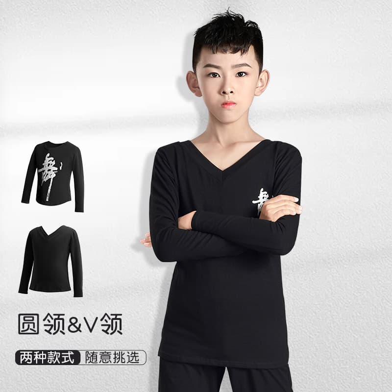 Children's Dance Wear Summer Short Sleeve Boys Practice Suit Latin Dance Costume Chinese Dance Bodywear Black Top