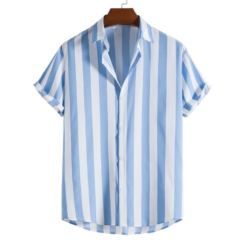 Cross-border Trade 2026 Summer New Men's Striped Short-Sleeve Shirt Factory Direct Comfortable Casual Menswear
