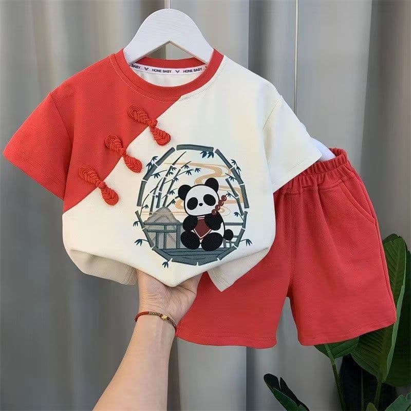 Children's men's summer suit Korean style striped 2025 new Internet celebrity thin short-sleeved clothes cool trendy children's two-piece set