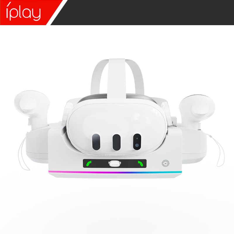 iPlay Universal VR Device Stand with Ambient Light, VR Storage Rack, Wall-Mountable Charging with Running Light for Controllers