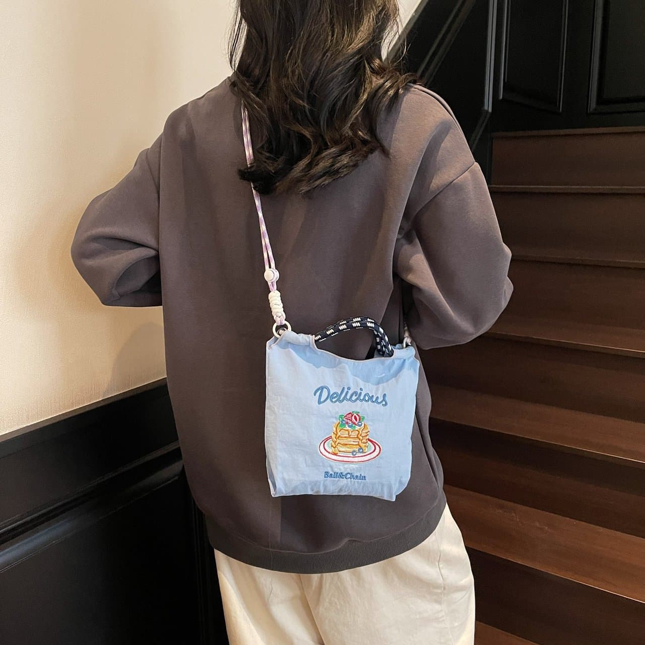 Japanese style ballchain-inspired mini phone bag, embroidered handbag, small square bag, children's phone bag, women's bag.