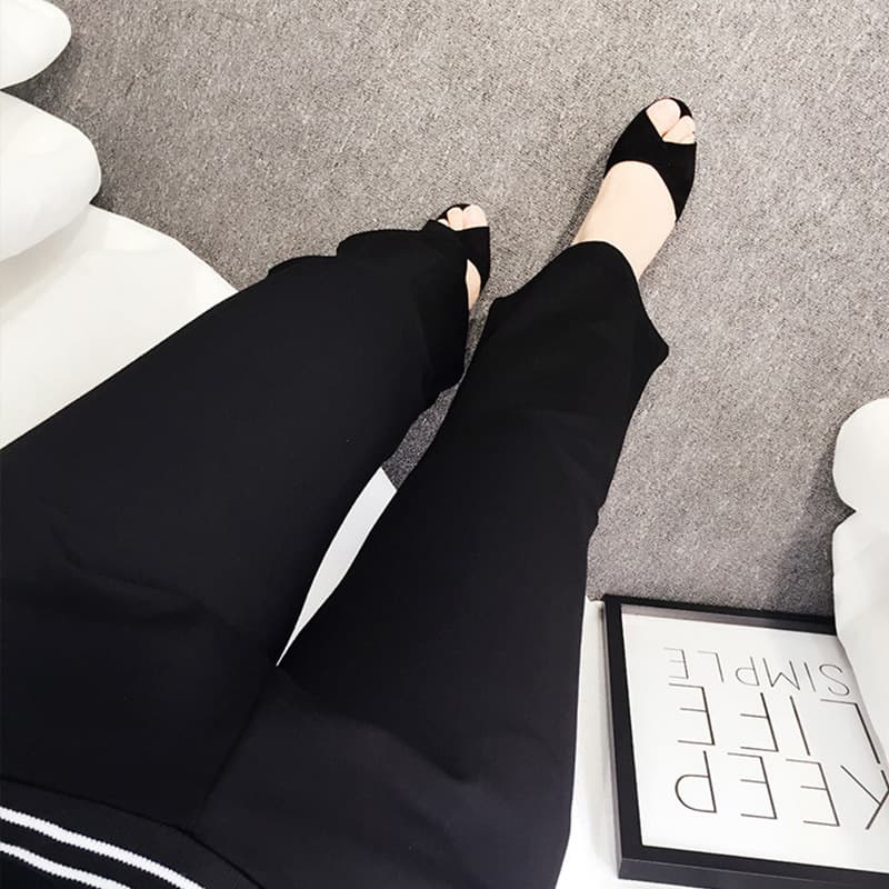 Plus size women's pants in spring and autumn 240 pounds high waist stretch nylon cotton Roman fabric slimming nine-point bell pants 282