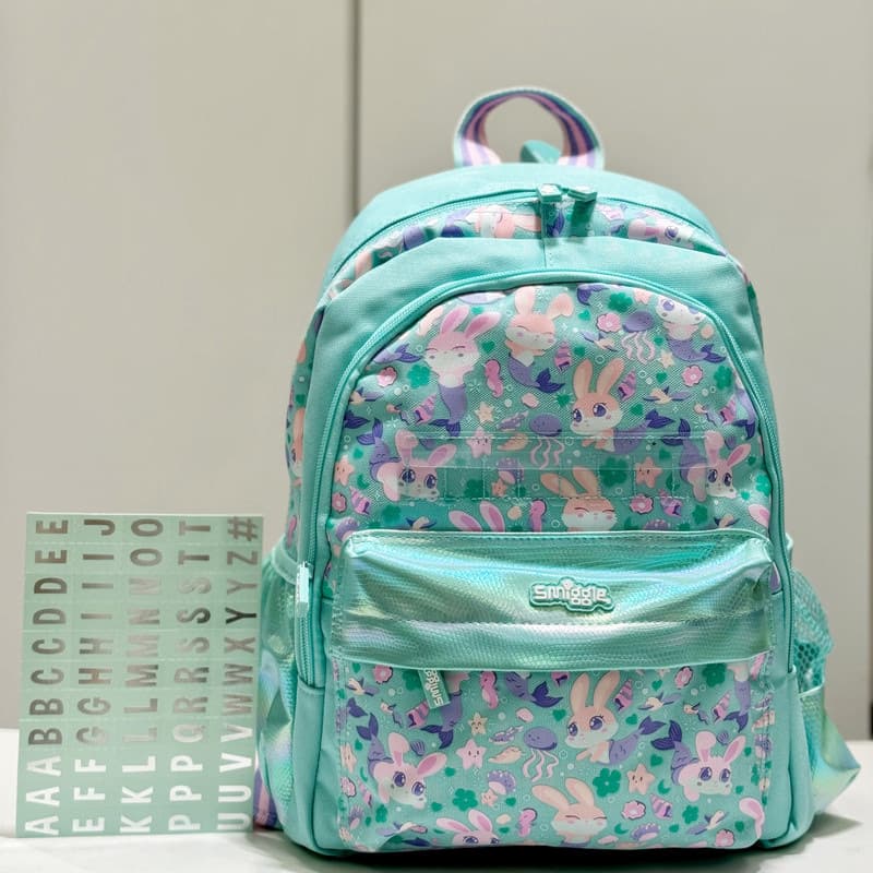 Australian Smiggle Green Rabbit Name Sticker School Bag Kindergarten First Grade Children's Backpack Student Backpack