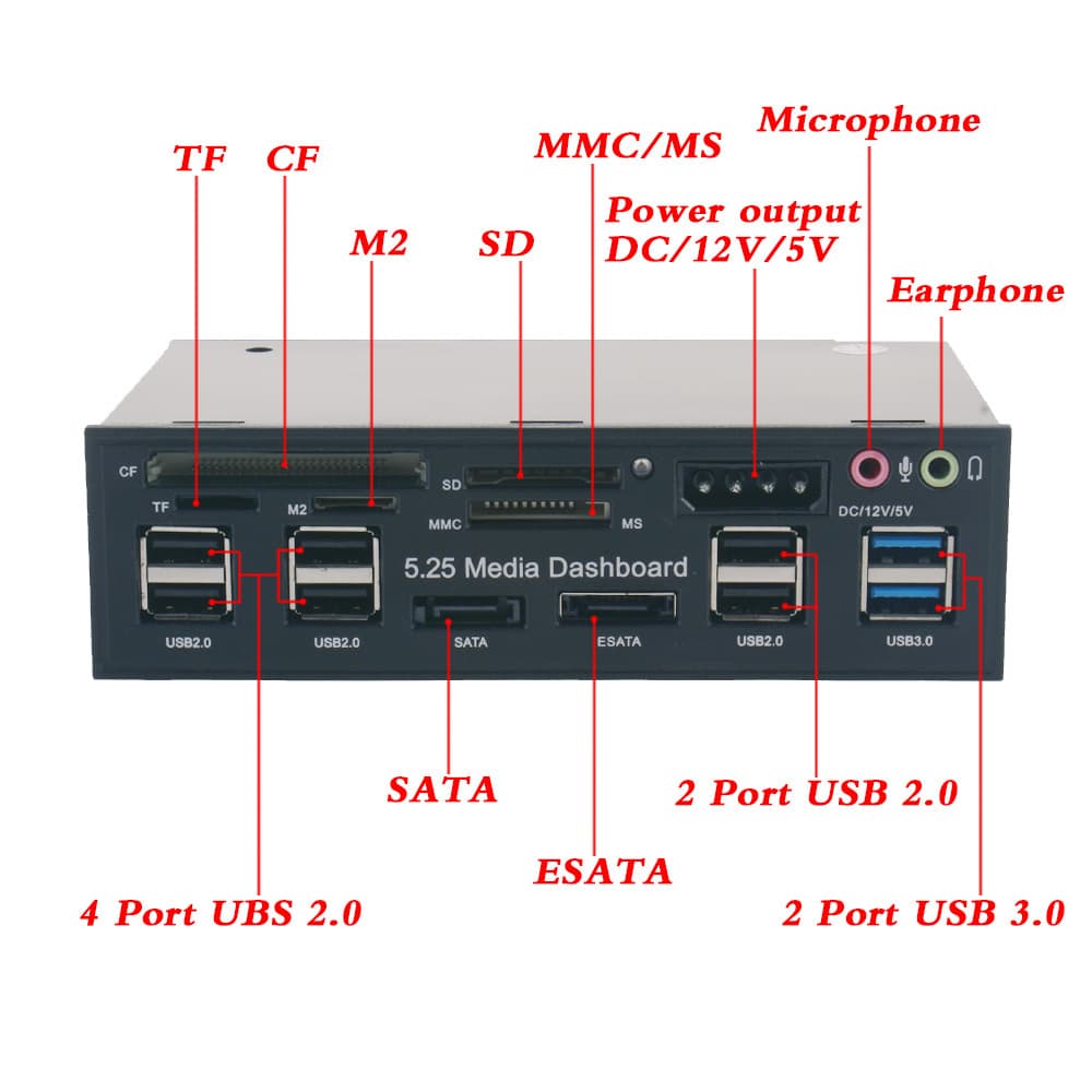 5.25-inch optical drive panel USB3.0 headset + ESATA + LCD screen display 20PIN USB3.0 computer optical drive