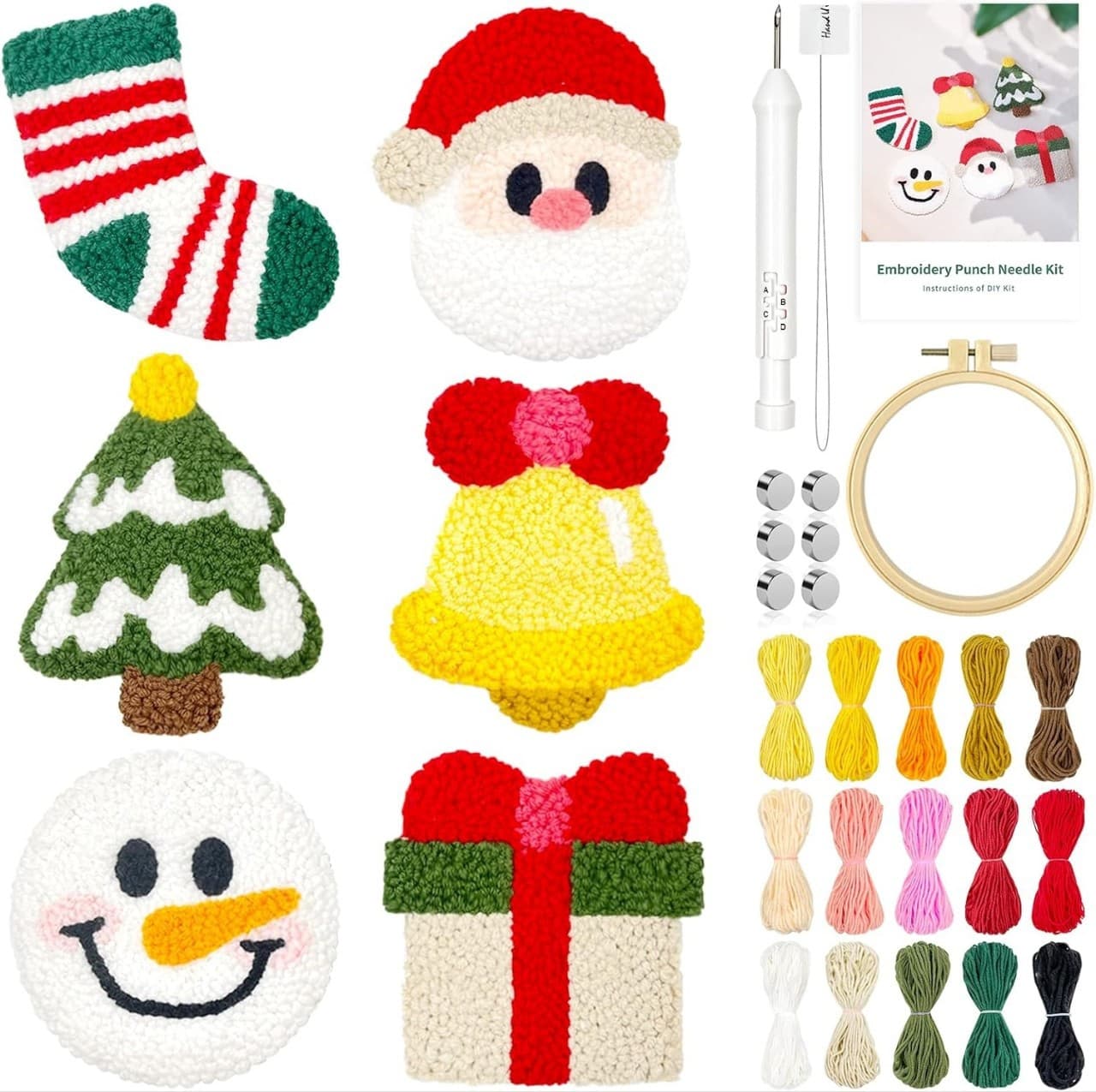 Cross-border Hot-selling Punch Needle Embroidery DIY Christmas Refrigerator Magnet 6-Piece Set Material Kit with English Video Tutorial