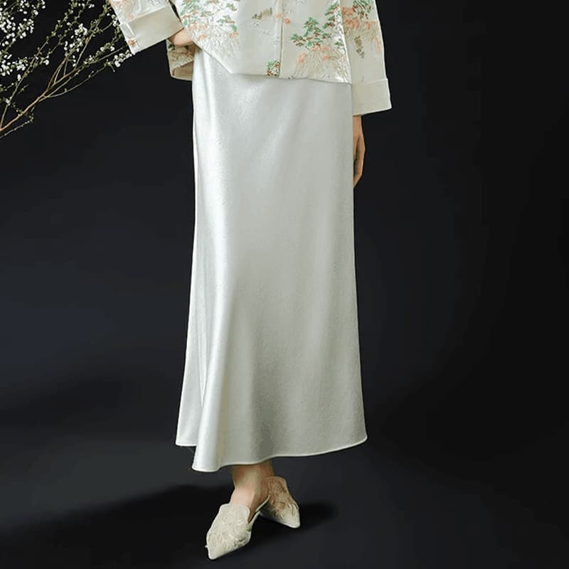 Qing Shu Zhai 2025 Summer New Style New Chinese Half Skirt Women Zen National Aesthetic Retro Versatile Subtle Pattern Embossed Half Skirt