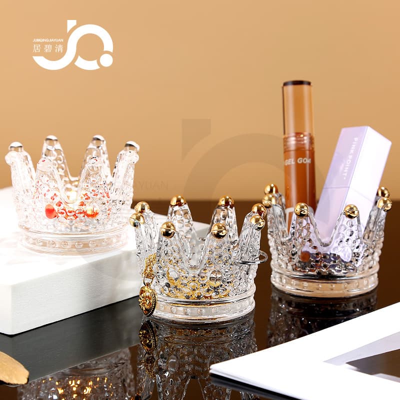 Ins-style Creative Small Crown Glass Ashtray European-style Decorative Candle Holder Ornament Necklace Ring Jewelry Storage