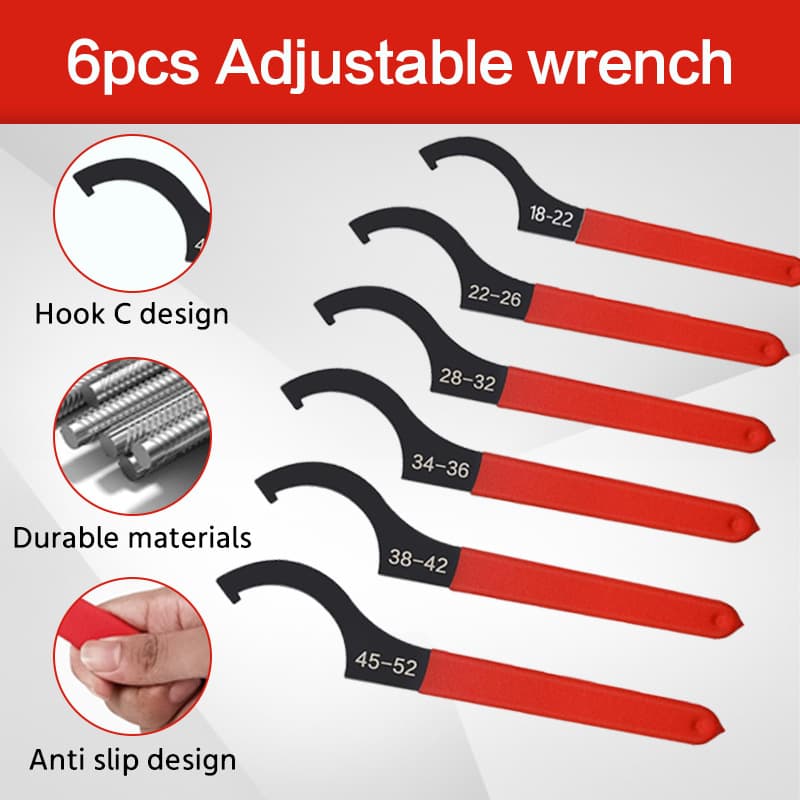 Cross-Border 6-Piece Set Crescent Hook Head Wrench Plastic-Coated Handle Half-Round Nut Wrench Water Meter Cover Shock Absorber Hook Wrench