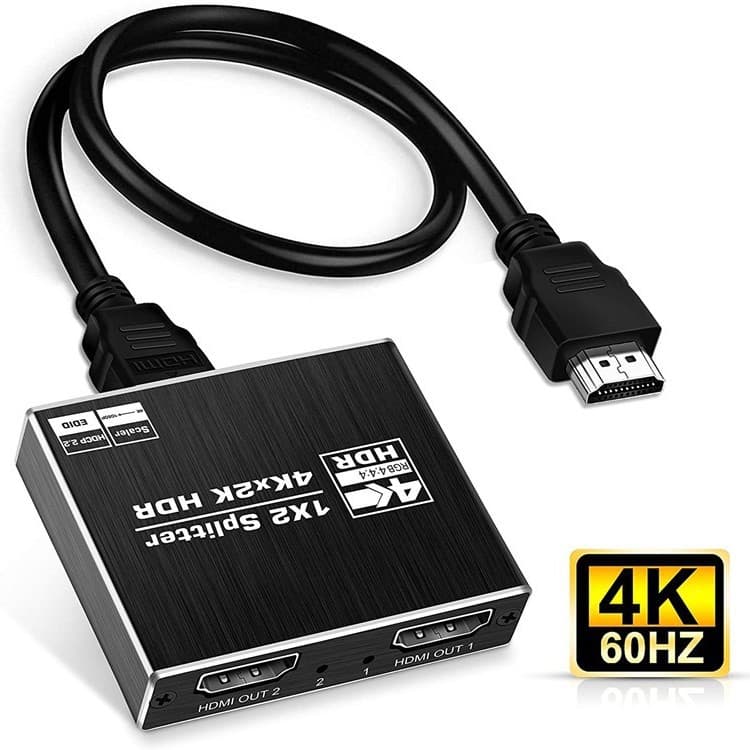 HDMI 2.0 1x2 Splitter Supports 4K 60Hz/HDCP 2.2 with Scaler