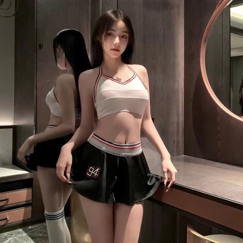 Love Fragrance Ins Style Color-block Woven Sports Set Underwear Sexy Cleavage Pure Desire Camisole Uniform Hot Girl Crop Top Morning Robe