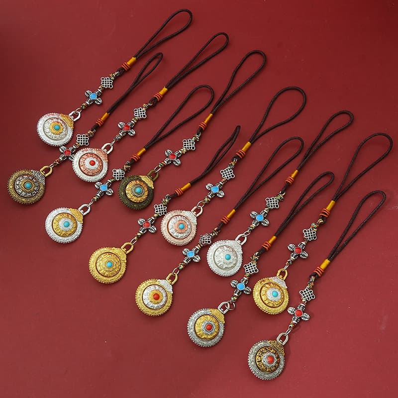 Factory direct supply Tibetan zodiac double-sided rotating pendant Nine Palaces and Bagua ancient method burnt blue ethnic style jewelry