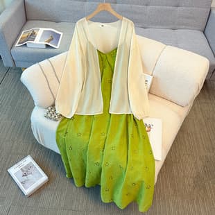 Plus Size Women's Elegant Solid Simple Cape Camisole Dress Two-Piece Set Autumn New for 130-350 lbs