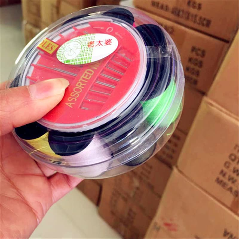 Nine Spool Thread Set, Household Hand Sewing Kit with Tape Measure and Thimble, Round Nine-Character Thread Storage Box Wholesale