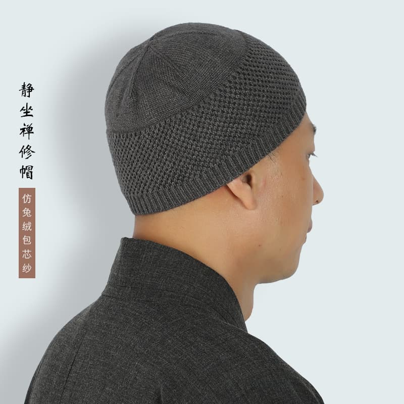 Monk Skullcap Winter Warm Monk Hat Imitation Rabbit Fleece Knitted Beanie Bhikkhuni Hat Master Monk Flat Top Cap