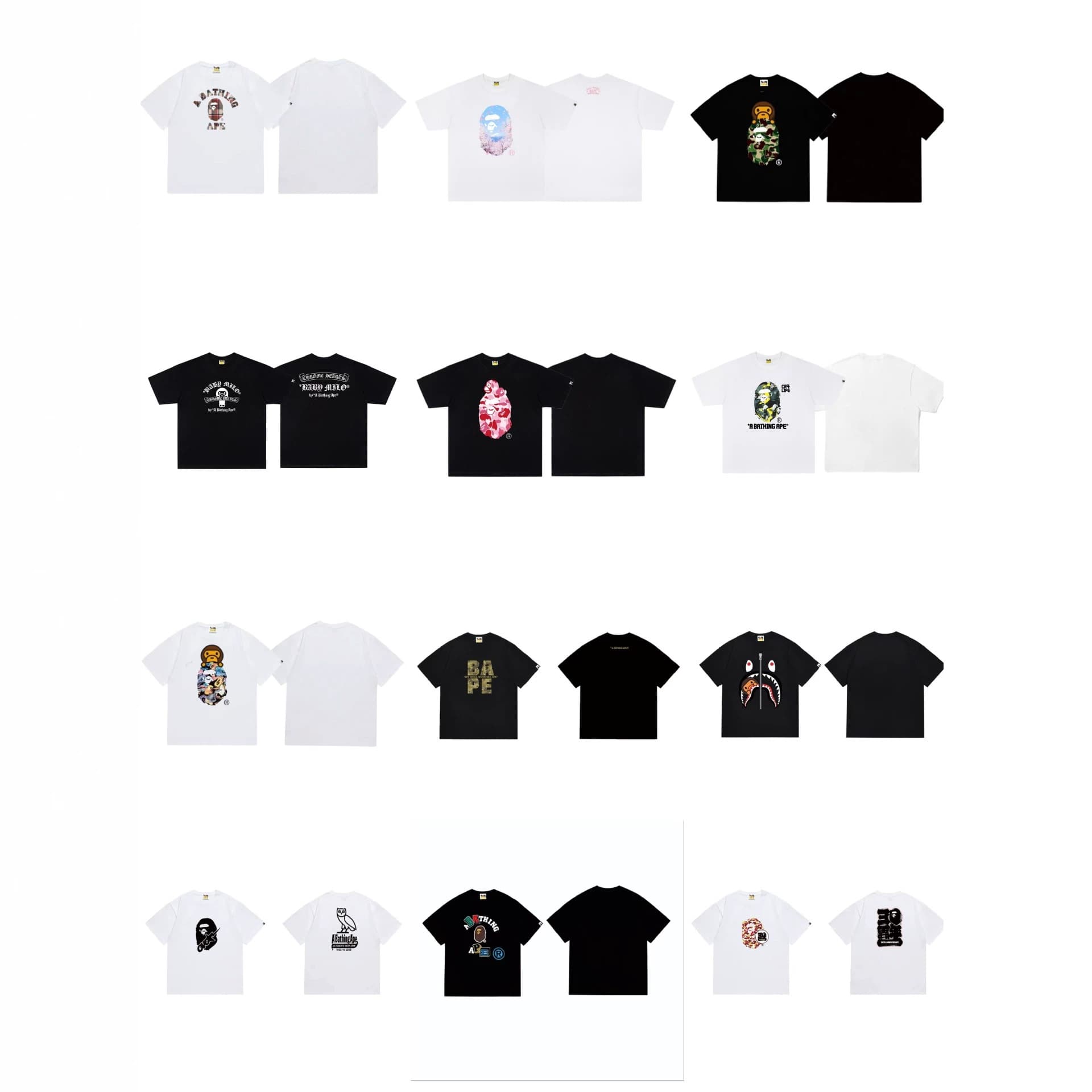 Classic BAPE Ape Head Printed Short Sleeve T-Shirt Couple Style Summer Loose Casual Versatile Top Collection