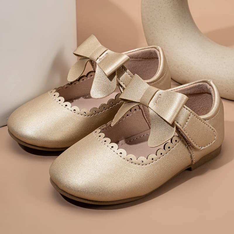 Cross-border Fashionable Girls Leather Shoes Baby Soft Sole Summer British Style Magic Tape Bowknot Children Princess Shoes