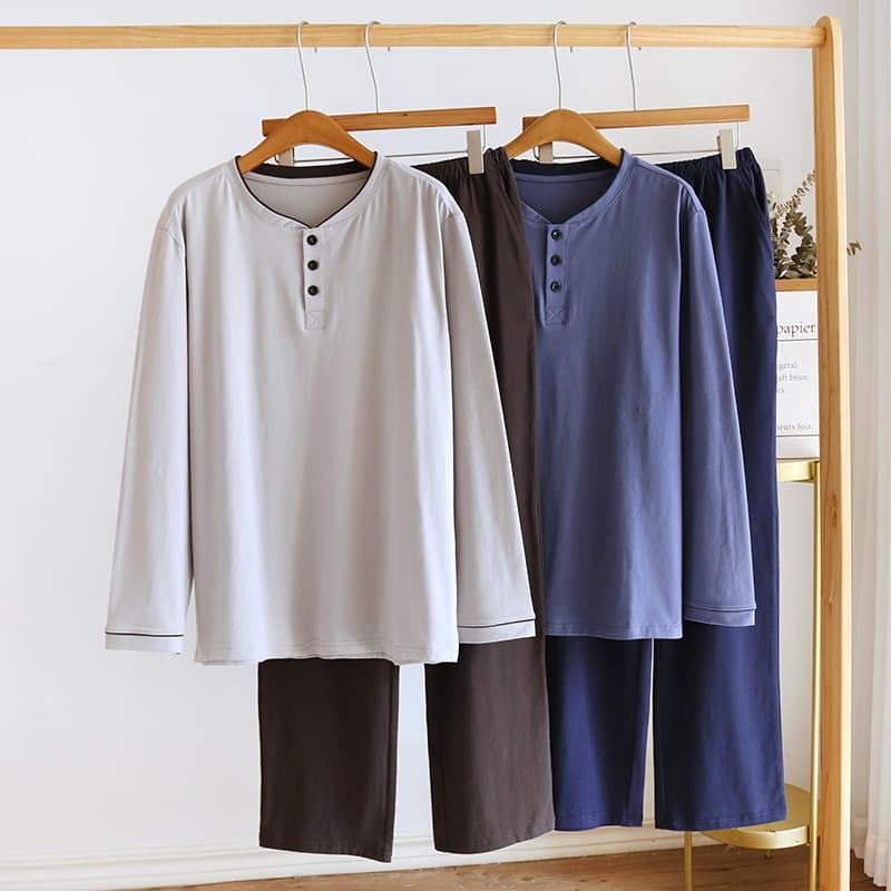 New Spring/Autumn Men's Cotton Long Sleeve Long Pants Round Neck Pullover Casual Loose Homewear Set