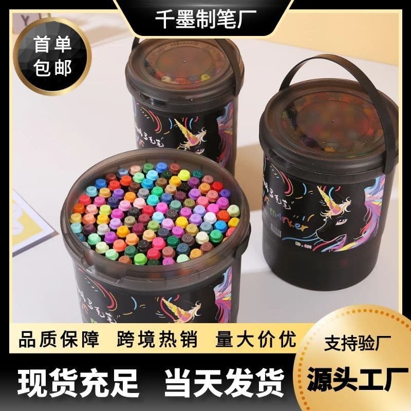 Factory Direct Barrel Soft Tip Black Barrel Acrylic Markers, Non-Bleeding, Blendable, Quick-Drying Art Drawing Set for Kids