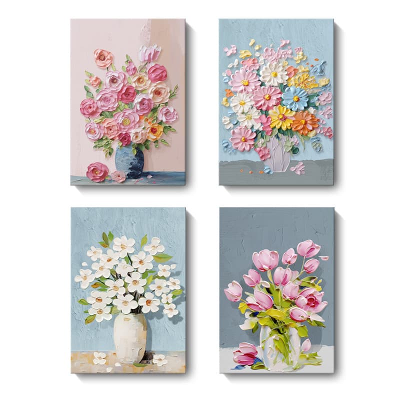 Modern living room decorative painting, creamy floral pink micro-spray oil painting, dining room and bedroom mural, cross-border frameless painting.