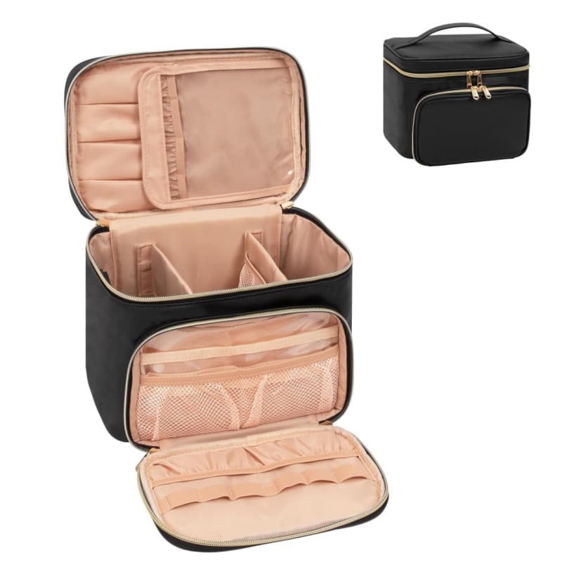 High-End Pu Leather Cosmetic Bag, Stain-Resistant, No-Wash, Dust-Proof, Travel-Friendly, Integrated Toiletry and Storage Bag with Multiple Compartments