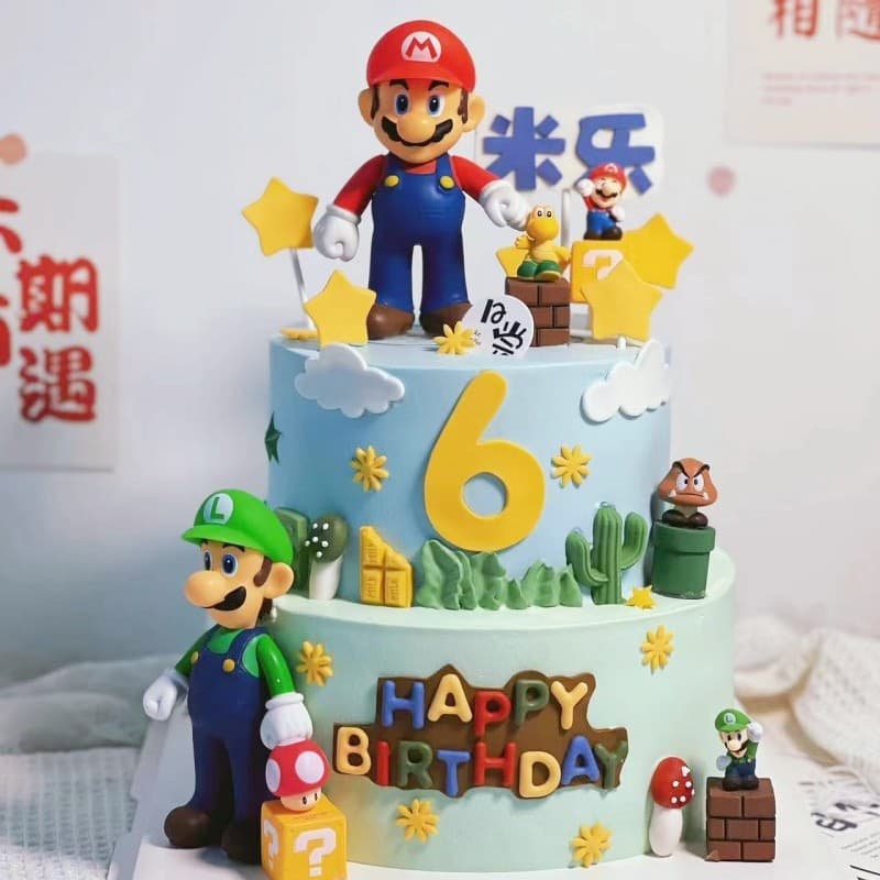 Internet celebrity same style Super Mario birthday cake decoration ornaments doll insert card ins style baking decoration flag insert