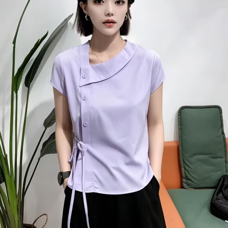 French purple shirt for women 2026 summer new style, age-reducing and slimming design, irregular strappy top