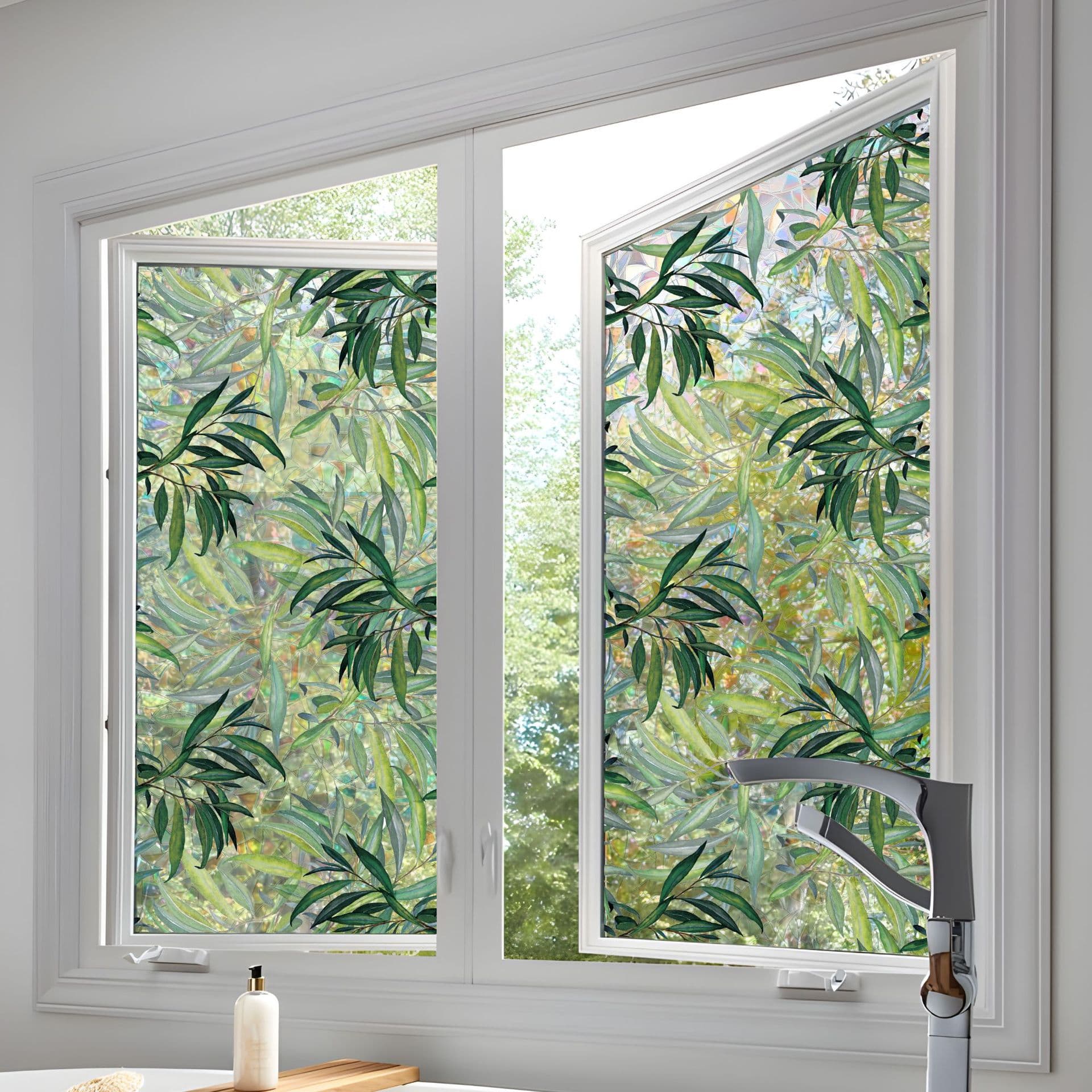 Colorful Tropical Green Plant Leaves Cross-border Hot Seller Home Privacy Bathroom Glass Frosted Film Static Window Sticker